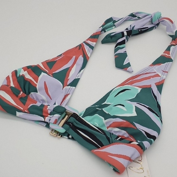 Anne Cole 2pc Zesty Tropical Halter Top Shirred High Waist Bottom Bikini Set XS - Picture 3 of 16